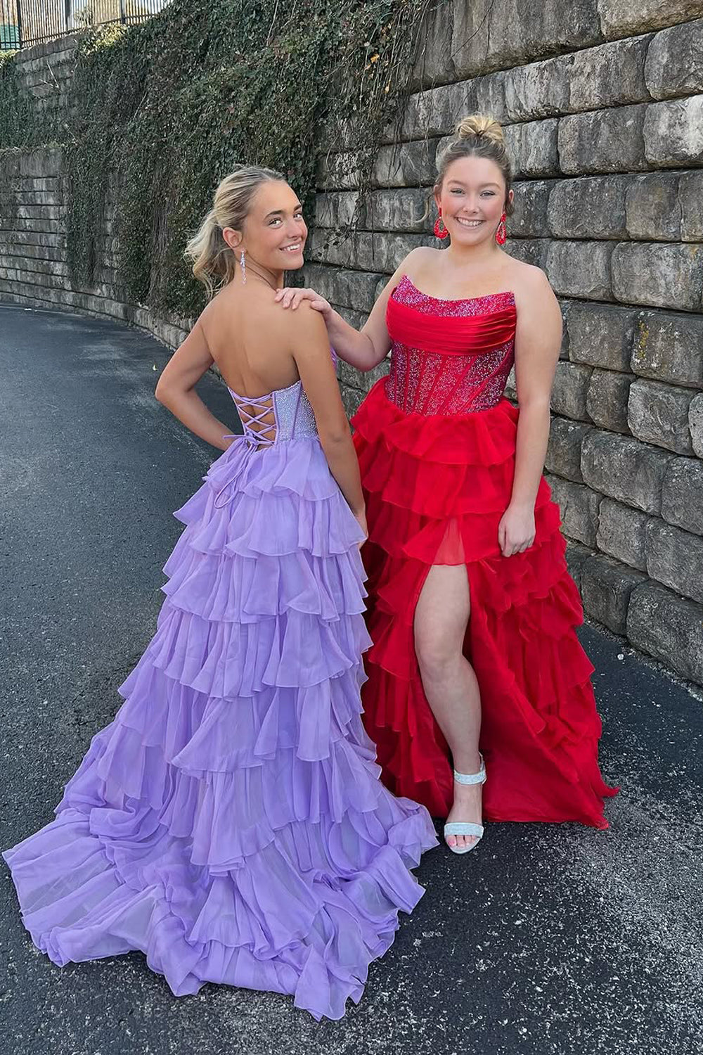 Ball Gown Strapless Royal Blue Ruffle Tiered Long Prom Dresses with Beadings