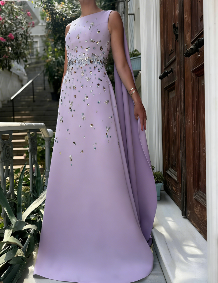 Light Blue High Neck Sleeveless Rhinestones Beaded A-Line Evening Formal Dress