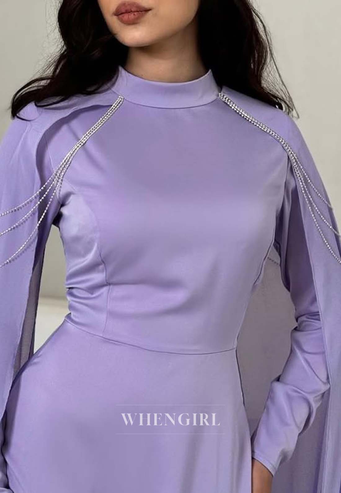 High Neck Long Sleeves Formal Gown Floor Length Lace Up Sheath Evening Dress