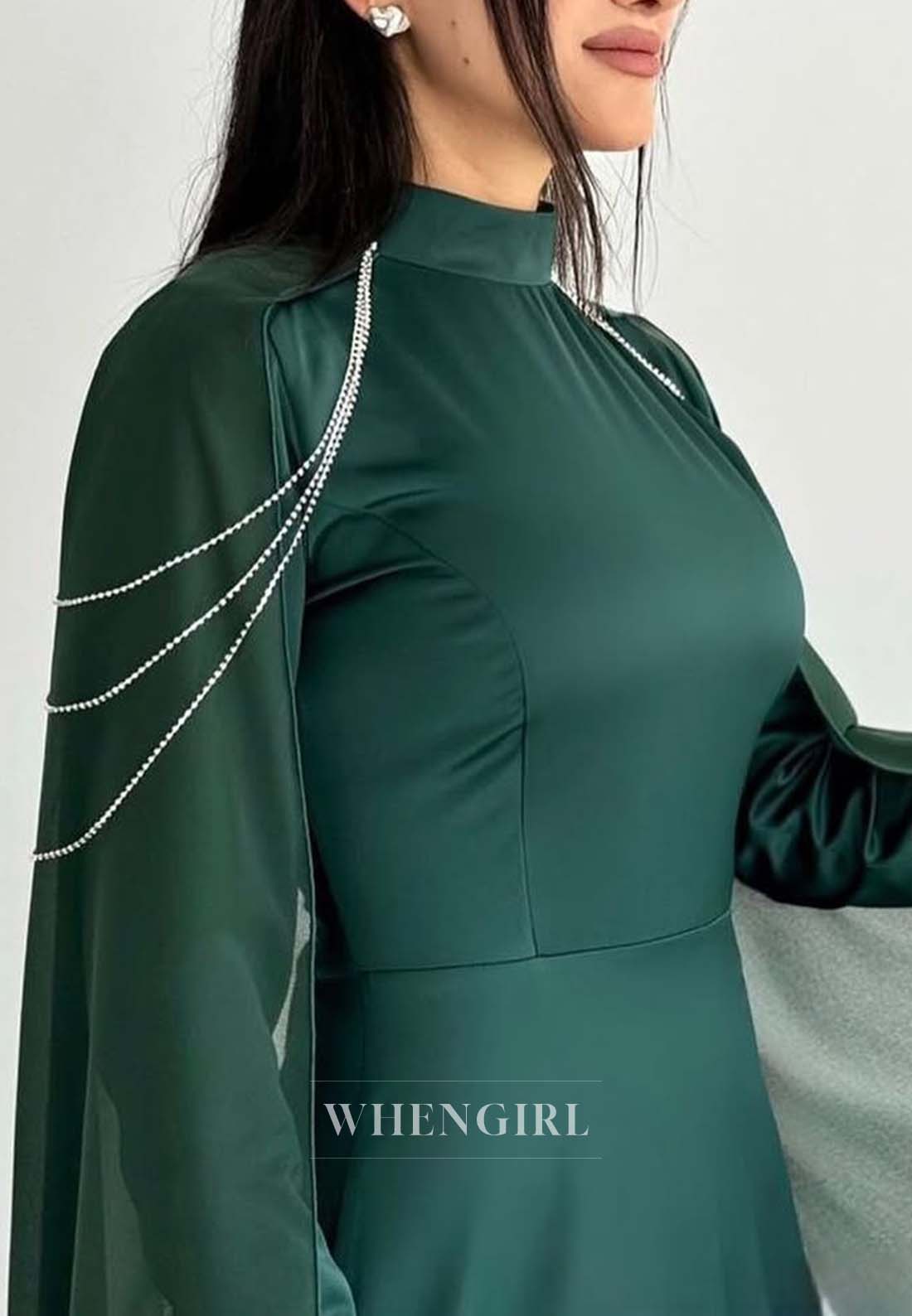 High Neck Long Sleeves Formal Gown Floor Length Lace Up Sheath Evening Dress