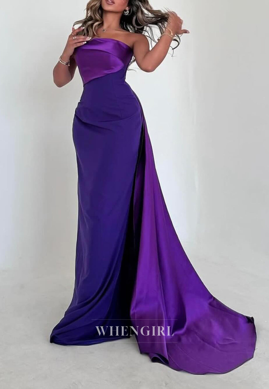 Sheath Strapless Satin Simple Evening Formal Dress with Train