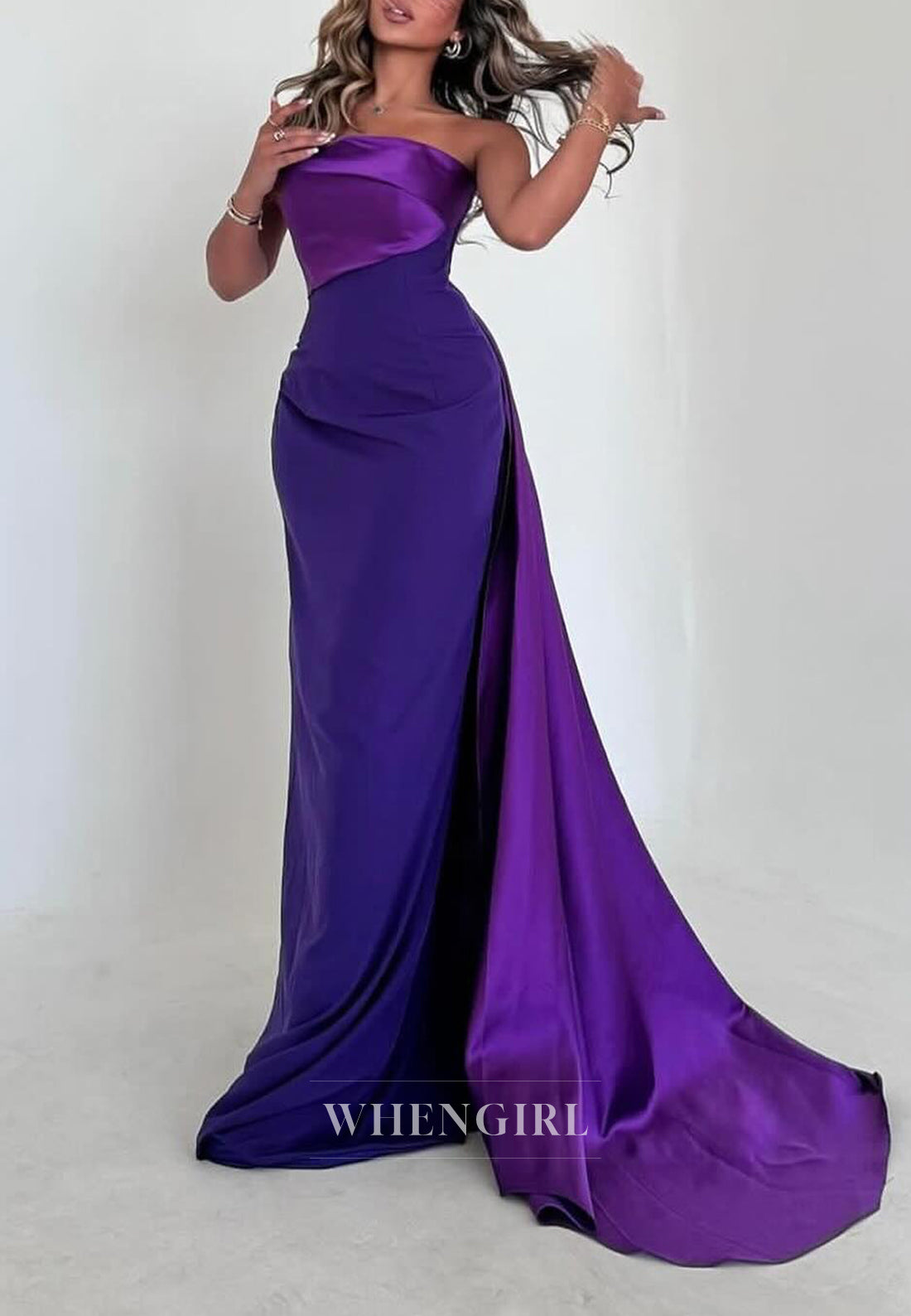 Sheath Strapless Satin Simple Evening Formal Dress with Train