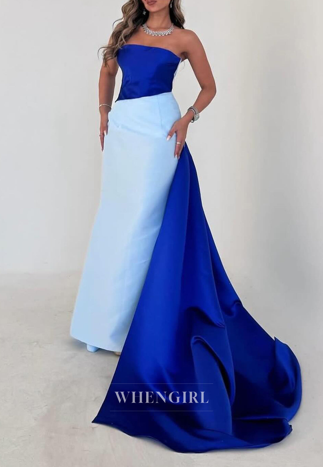 Sheath Strapless Satin Simple Evening Formal Dress with Train