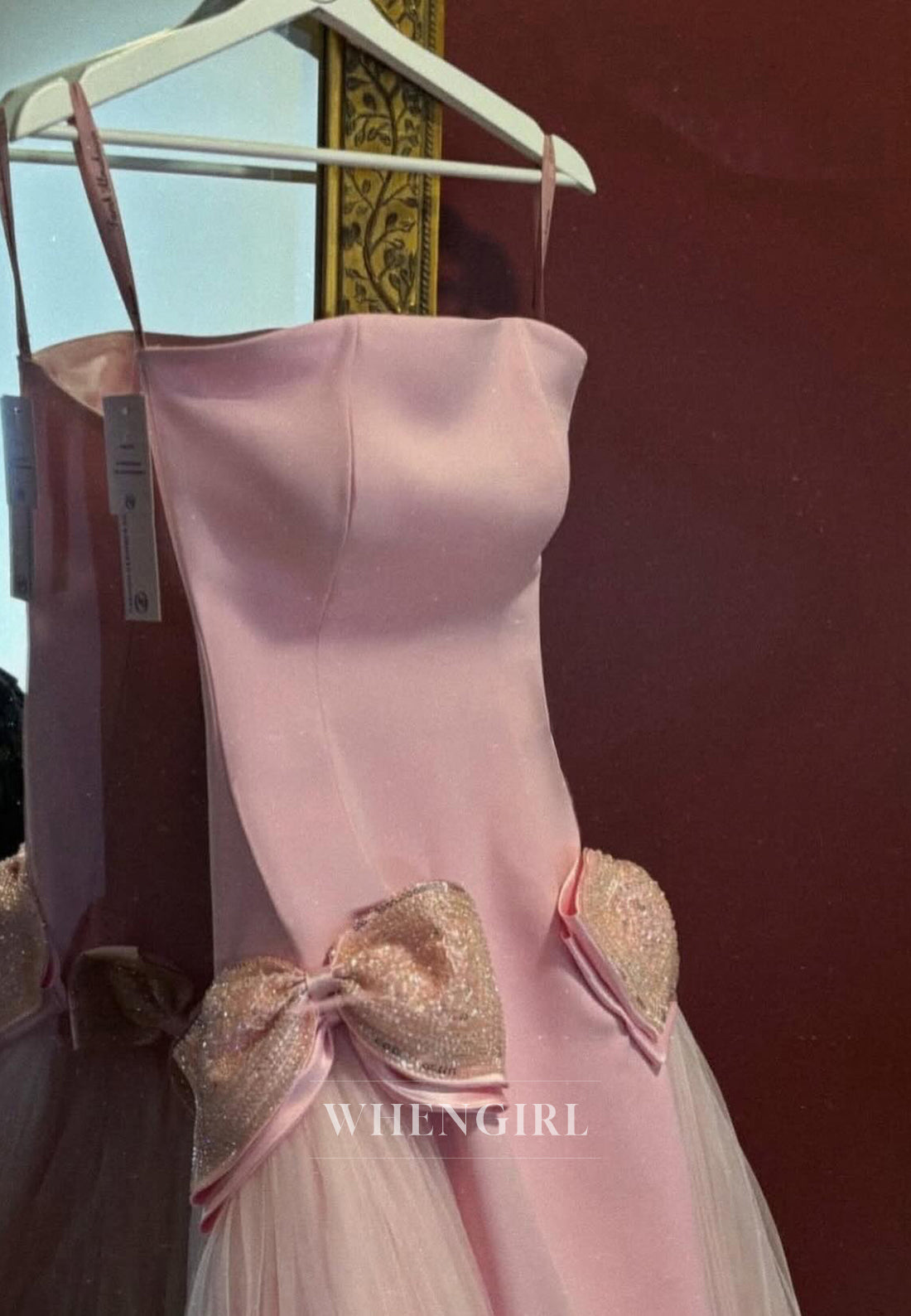 Candy Pink Sheath Strapless Off Shoulder Sweet Court Train Evening Formal Dress with Bowknot