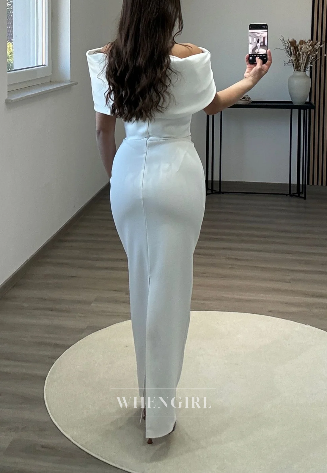 Off Shoulder Pleated Sheath Ankle Length Sleevelesss Back Zipper Formal Evening Dress