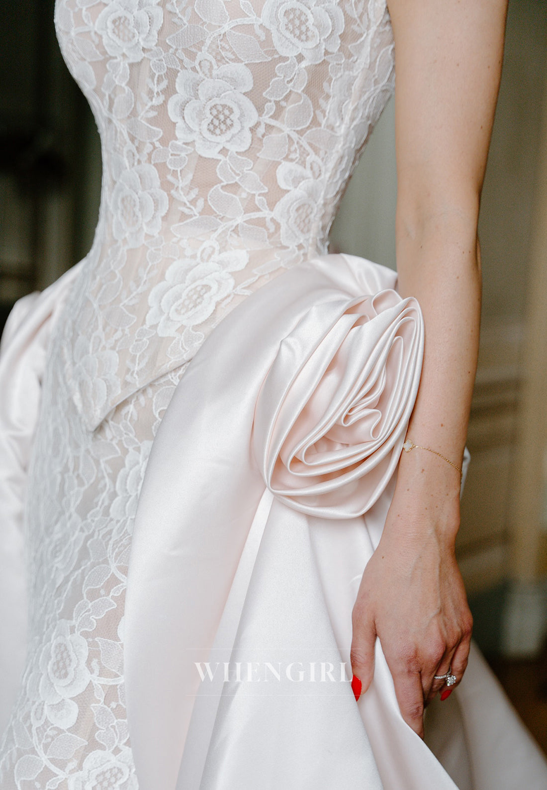 Sheath Appliqued Lace Sleeveless 3D Flower Ruched Chapel Train Wedding Gown