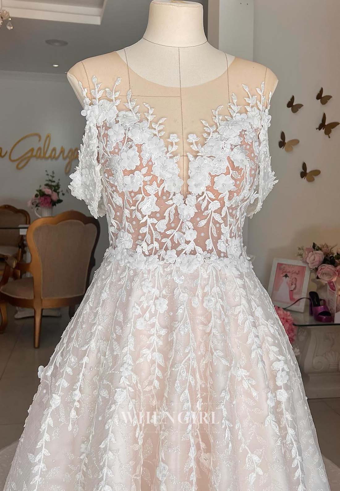 Scoop Neck Sleeveless Appliqued Lace A-Line Sweep Train Wedding Dress