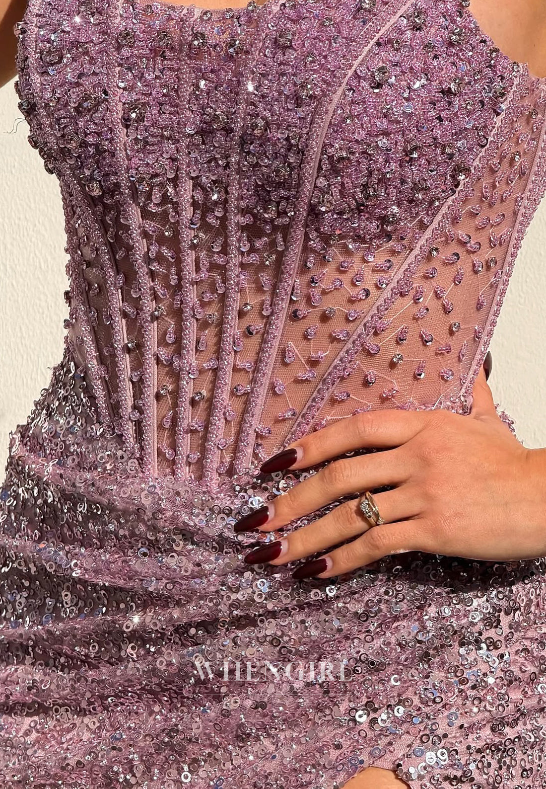 Striking Strapless Sheath Prom Dress High Slit Pleats Sequin Evening Gowns with Beads