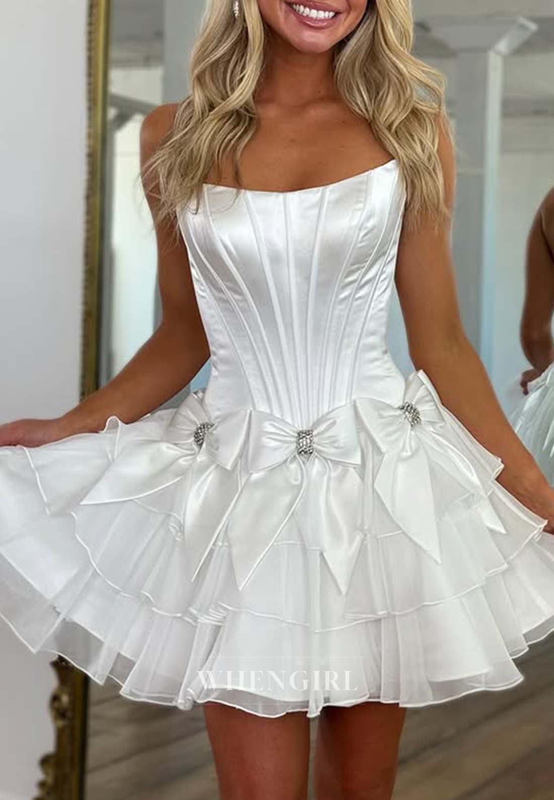 Sleeveless Ruffles Bowknot Strapless Short A-Line Homecoming Dress