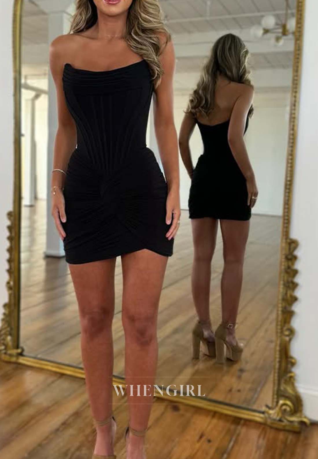 Black Sleeveless Tube Top Sheath Back Zipper Short Homecoming Dress