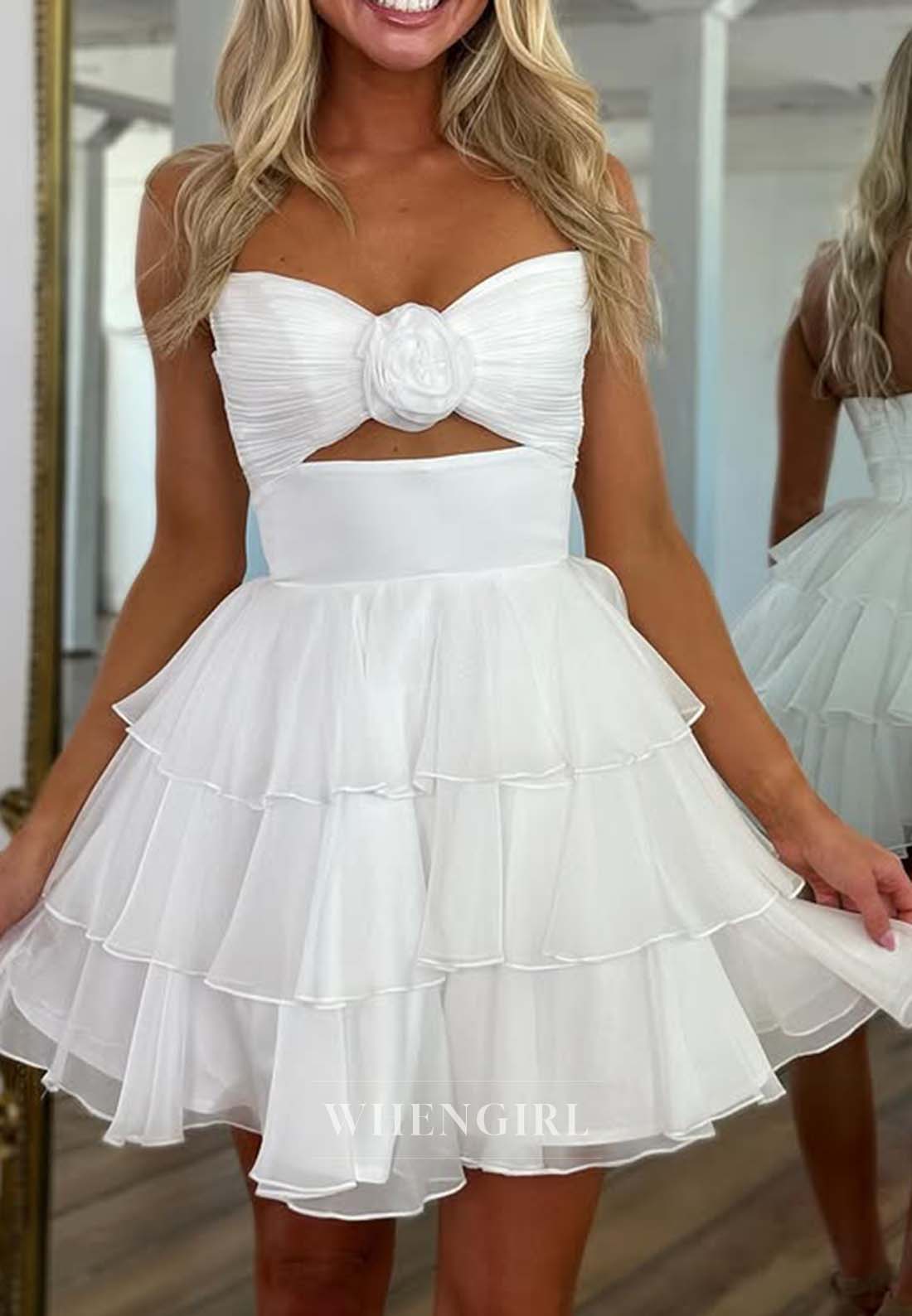 Multi Tiered Ruffles Sweetheart Sleeveless Cut Out Chiffon A-Line Homecoming Dress