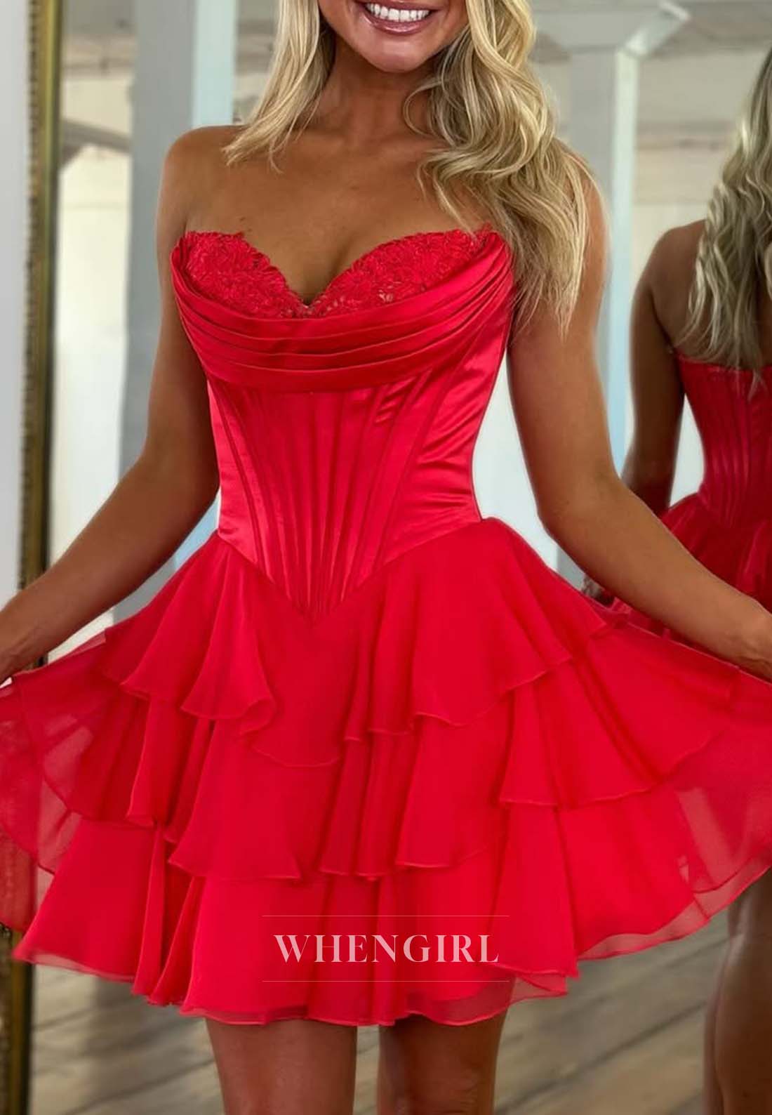 Sweetheart Sleeveless Pleated Multi Tired Ruffles A-Line Short Homecoming Dress