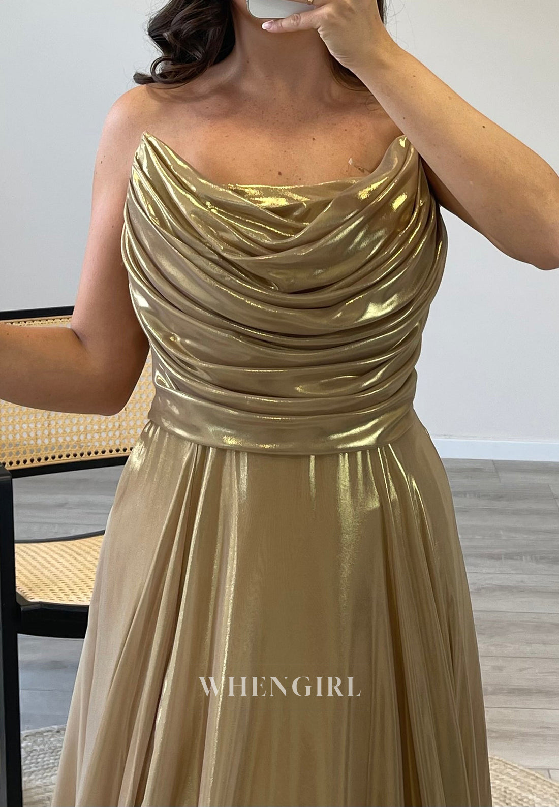 Cowl Neck A-Line Side Slit Pleated Sleeveless Evening Gown