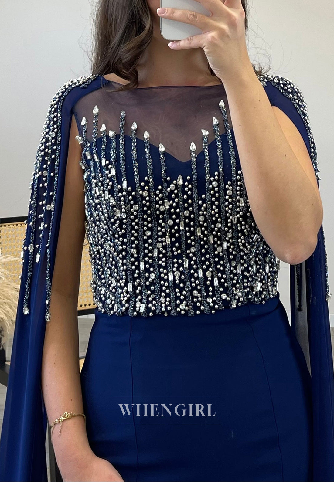 Beading Sleeveless Mermaid Evening Gown Side Slit Sweep Train Formal Dress
