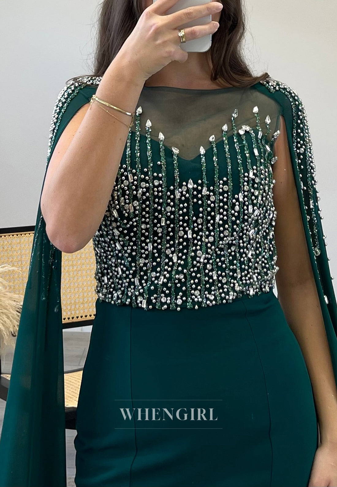 Beading Sleeveless Mermaid Evening Gown Side Slit Sweep Train Formal Dress