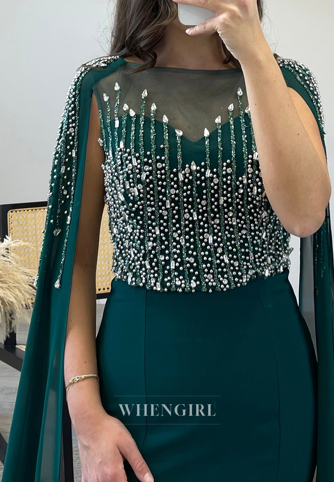 Beading Sleeveless Mermaid Evening Gown Side Slit Sweep Train Formal Dress