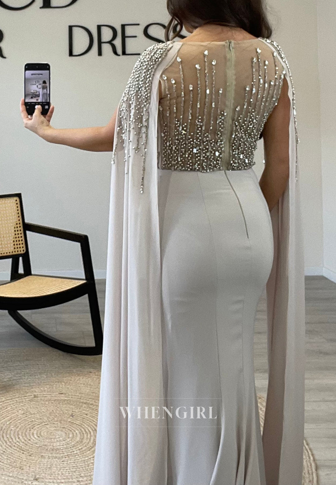 Beading Sleeveless Mermaid Evening Gown Side Slit Sweep Train Formal Dress