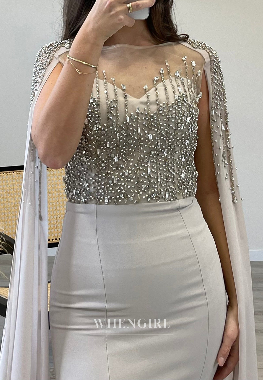 Beading Sleeveless Mermaid Evening Gown Side Slit Sweep Train Formal Dress