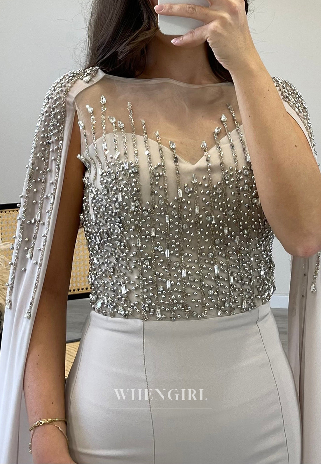 Beading Sleeveless Mermaid Evening Gown Side Slit Sweep Train Formal Dress