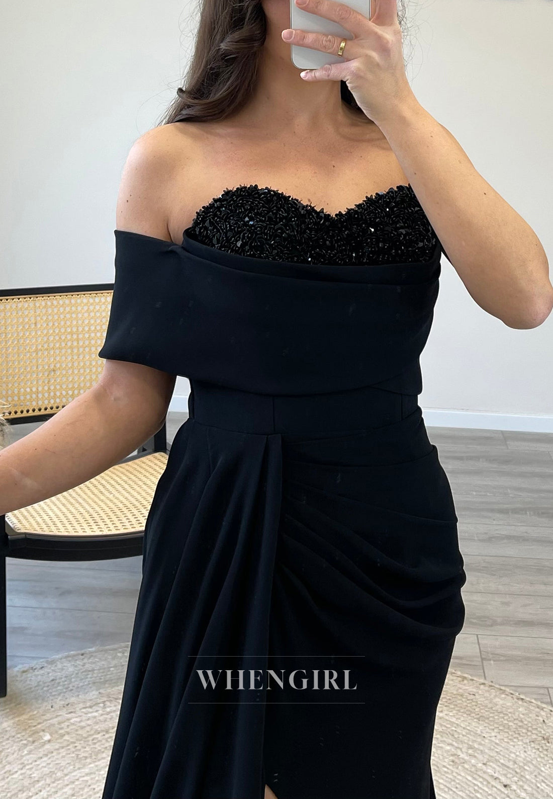 Beaded Sweetheart Romantic Side Slit Mermaid Formal Evening Gown with Train
