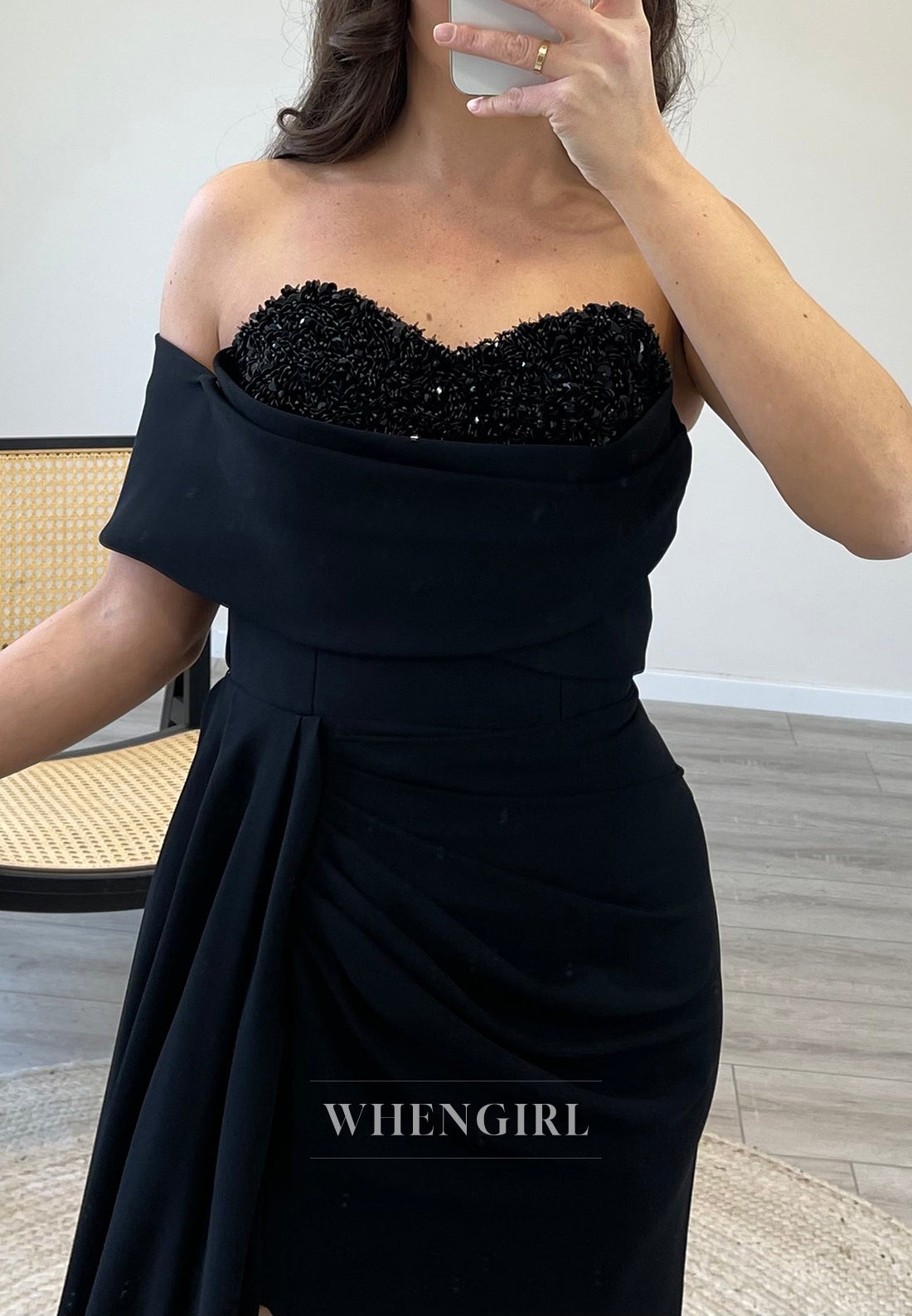 Beaded Sweetheart Romantic Side Slit Mermaid Formal Evening Gown with Train