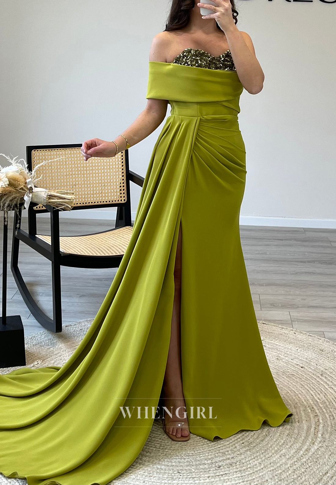 Beaded Sweetheart Romantic Side Slit Mermaid Formal Evening Gown with Train