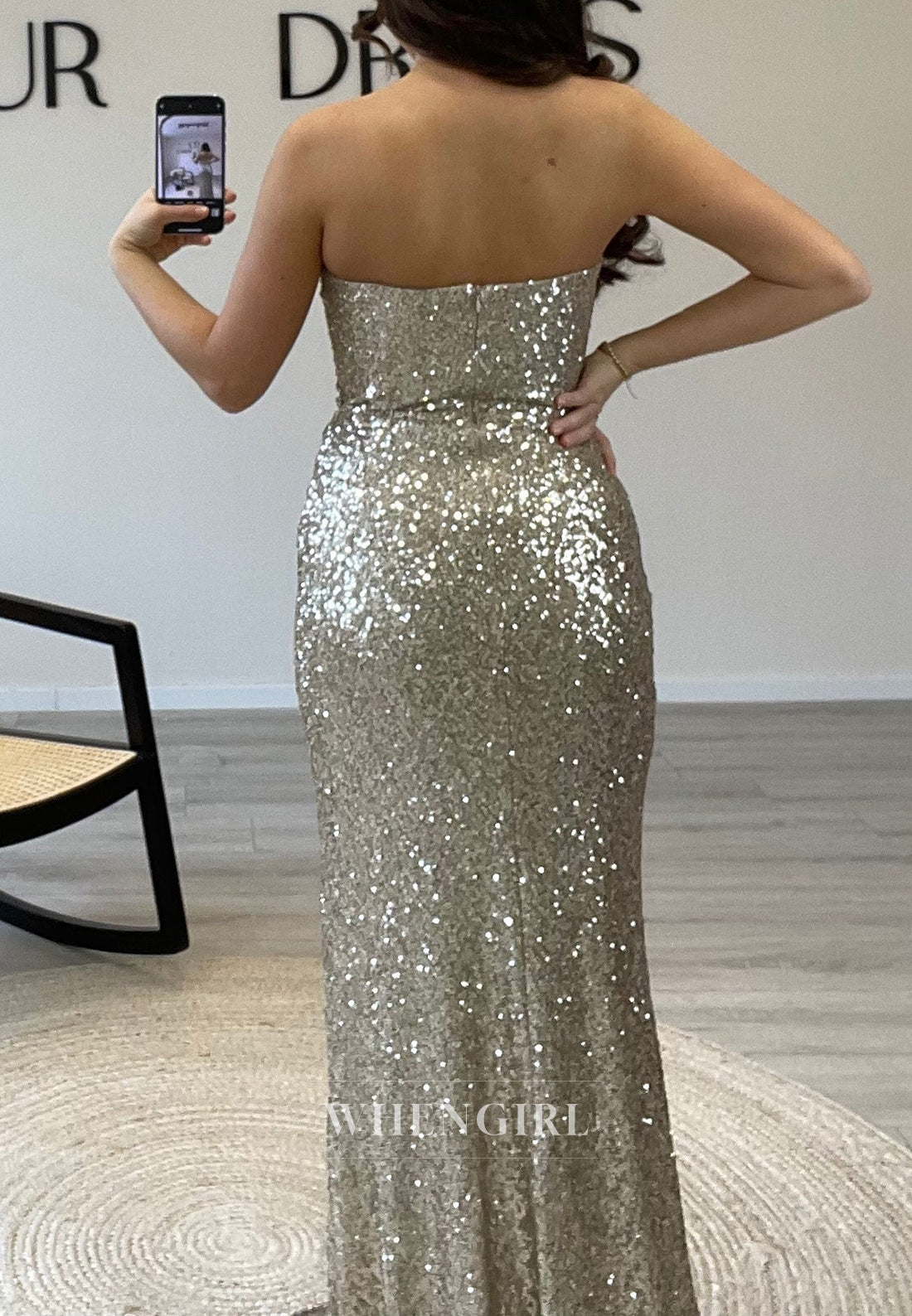 Sleeveless Asymmertrical Sequin Mermaid Evening Gown Off Shoulder Side Slit Formal Dress