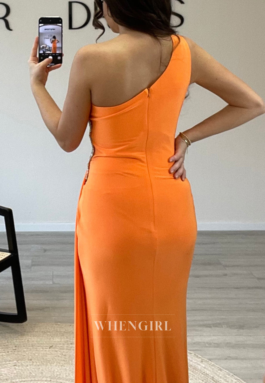 Mermaid Rhinestone One Shoulder Side Waist Cut Out Side Slit Evening Formal Dress