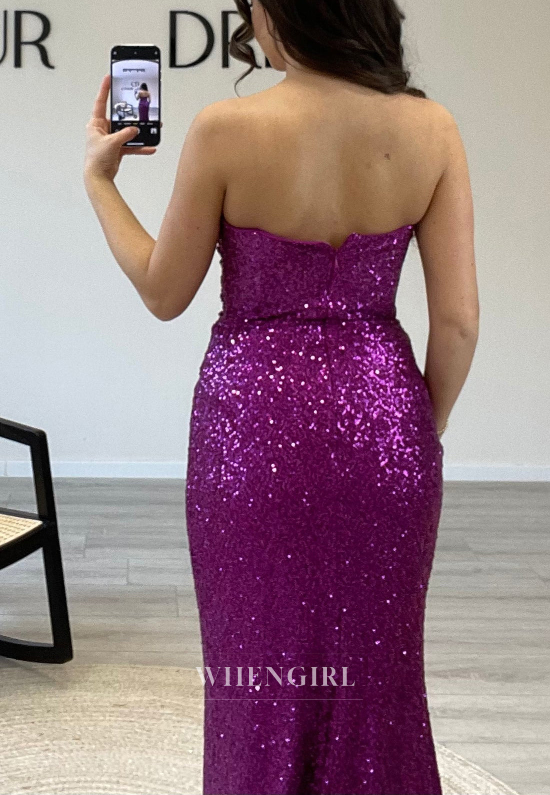 Sleeveless Asymmertrical Sequin Mermaid Evening Gown Off Shoulder Side Slit Formal Dress