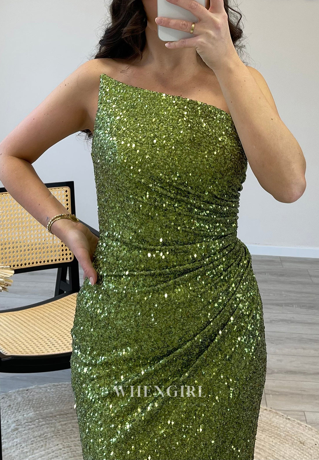 Sleeveless Asymmertrical Sequin Mermaid Evening Gown Off Shoulder Side Slit Formal Dress