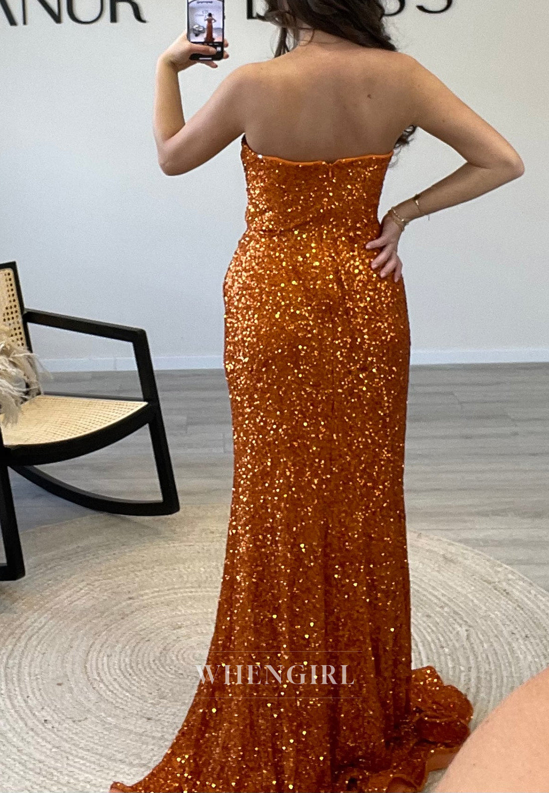 Sleeveless Asymmertrical Sequin Mermaid Evening Gown Off Shoulder Side Slit Formal Dress
