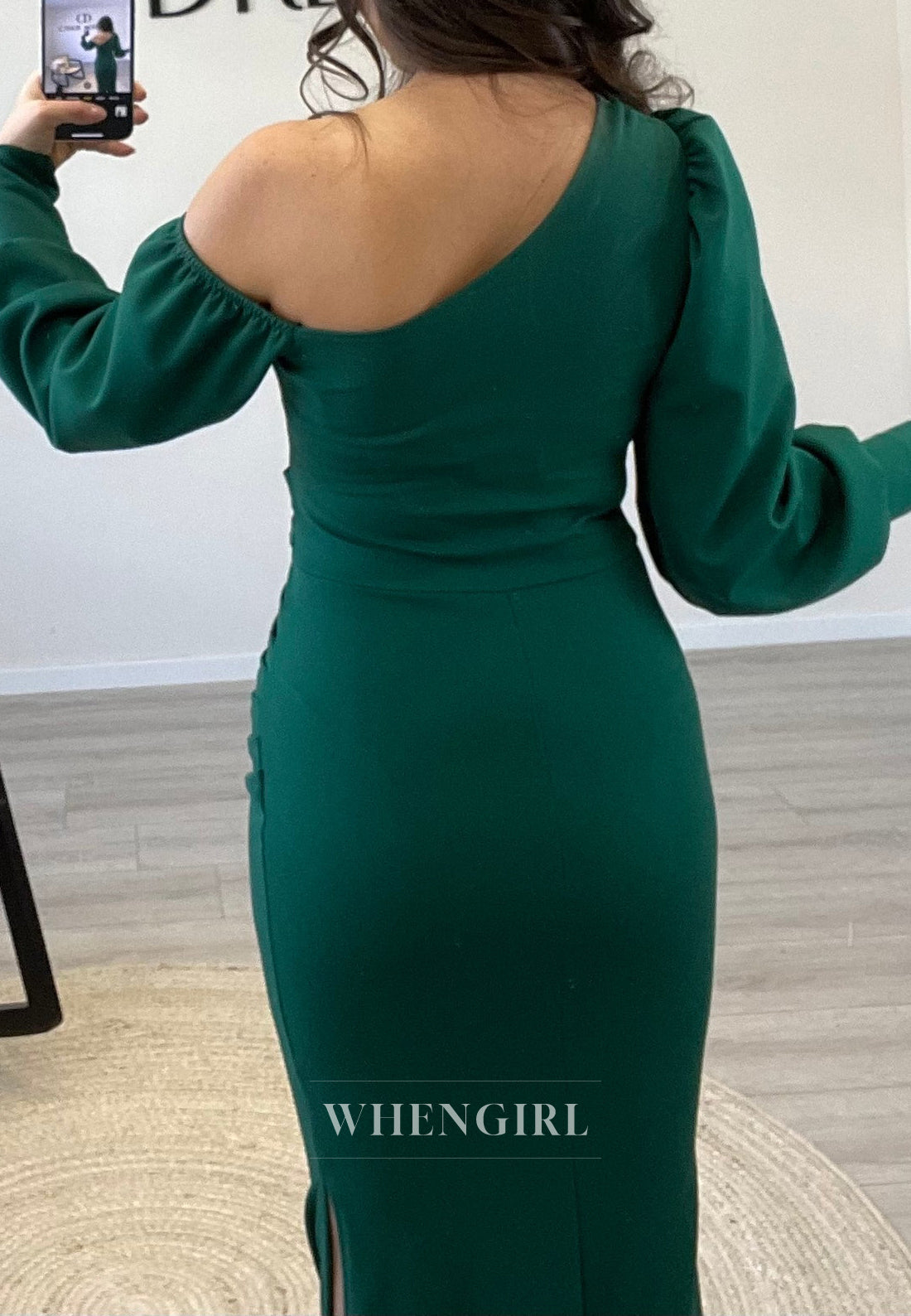 One Shoulder Long Sleeves Pleated Floor Length Chiffon Mermaid Evening Formal Gown