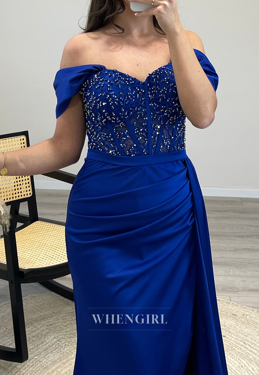 Sweetheart Off Shoulder Pleated Beade Lace Mermaid Evening Fermal Gown With Train