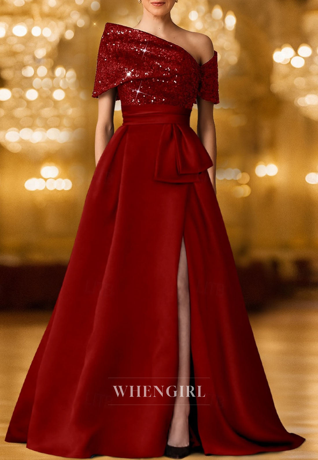 A-Line Floor Length Side Slit Back Zipper Off Shoulder Mother of the Bride Dress