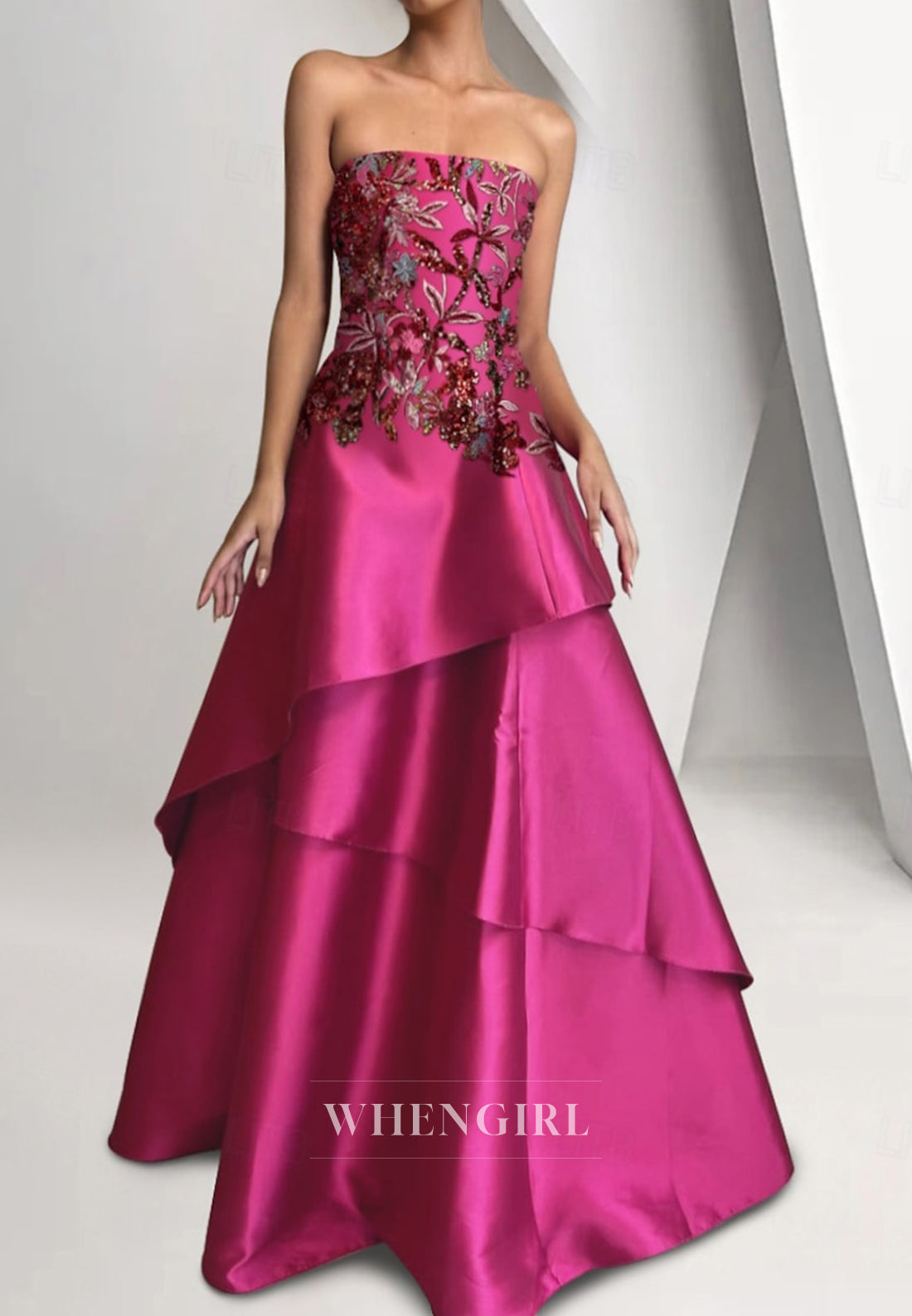 A-Line Tube Top Sleeveless Sequins Embroidery Beaded Mother of the Bride Dress