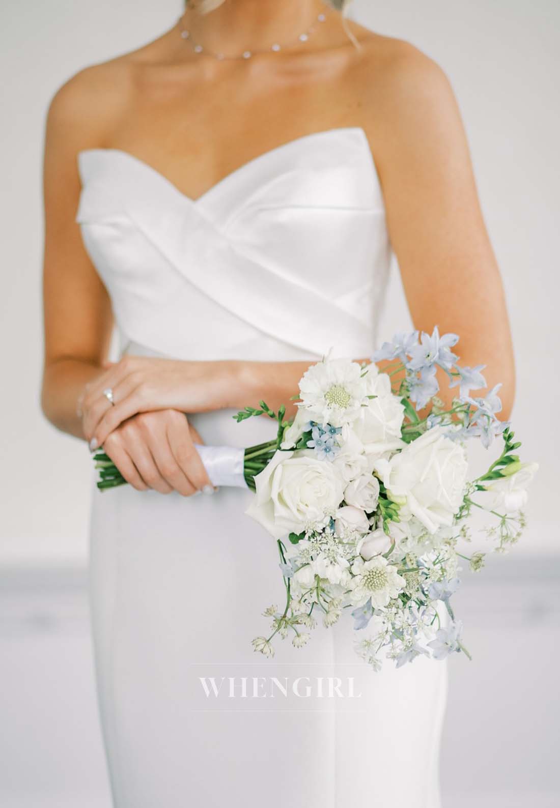 Simple V Neck Sleeveless Mermaid Wedding Dress with Court Train
