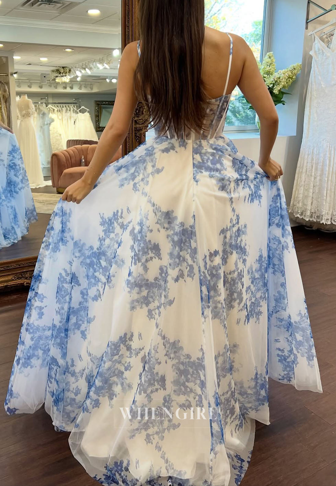 Blue Spaghetti Straps Corset Back Zipper A-Line Prom Dress