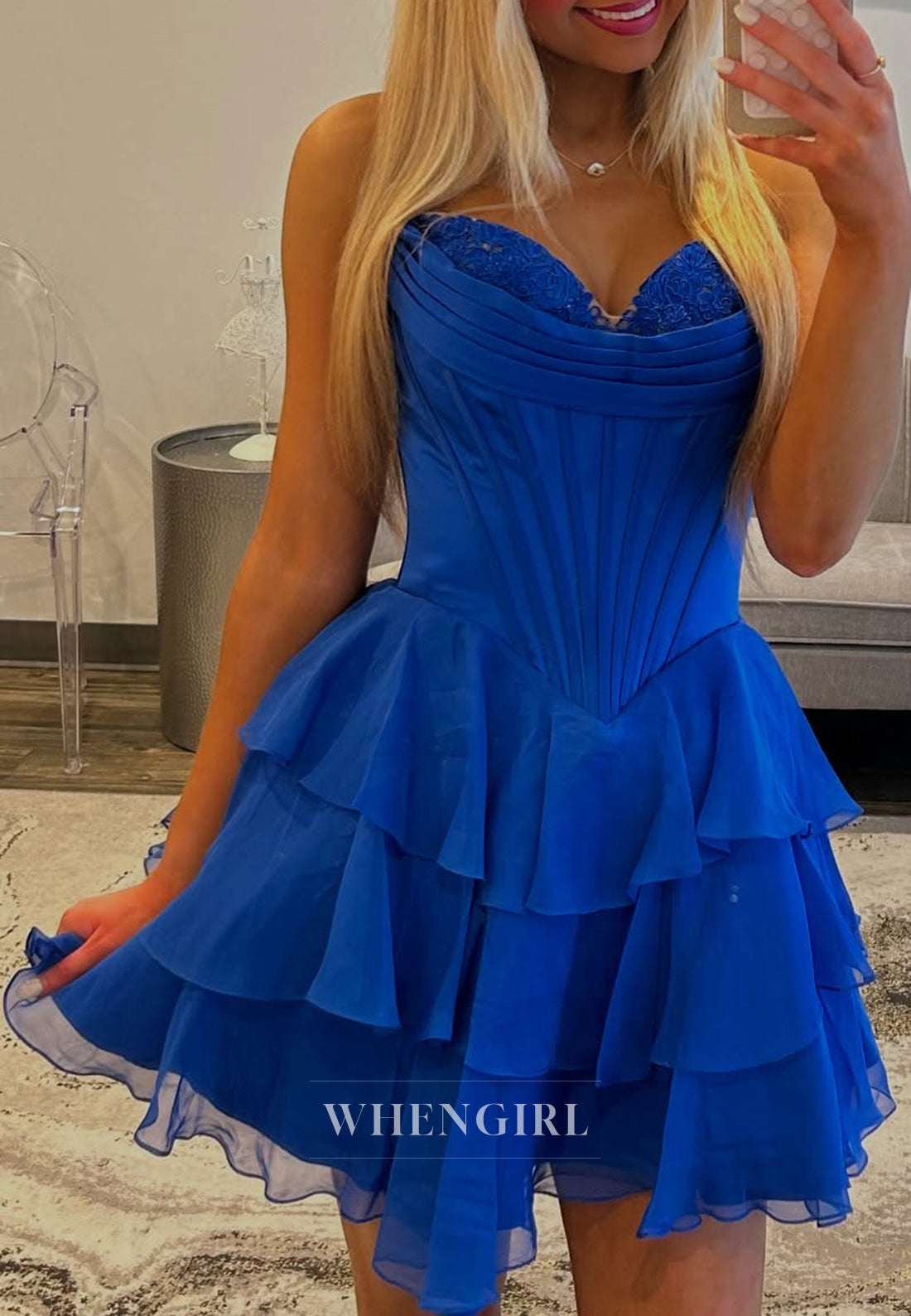 Appliqued Sweetheart A-Line Tiered Ruffles Sleeveless Homecoming Dress