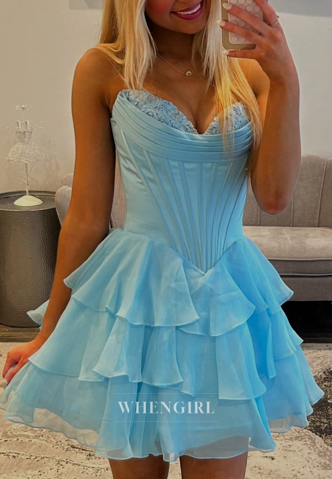Appliqued Sweetheart A-Line Tiered Ruffles Sleeveless Homecoming Dress