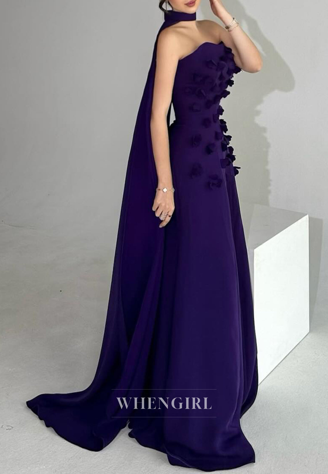 Sheath Sleeveless Sweetheart Floral Strapless Formal Evening Gown with Cape