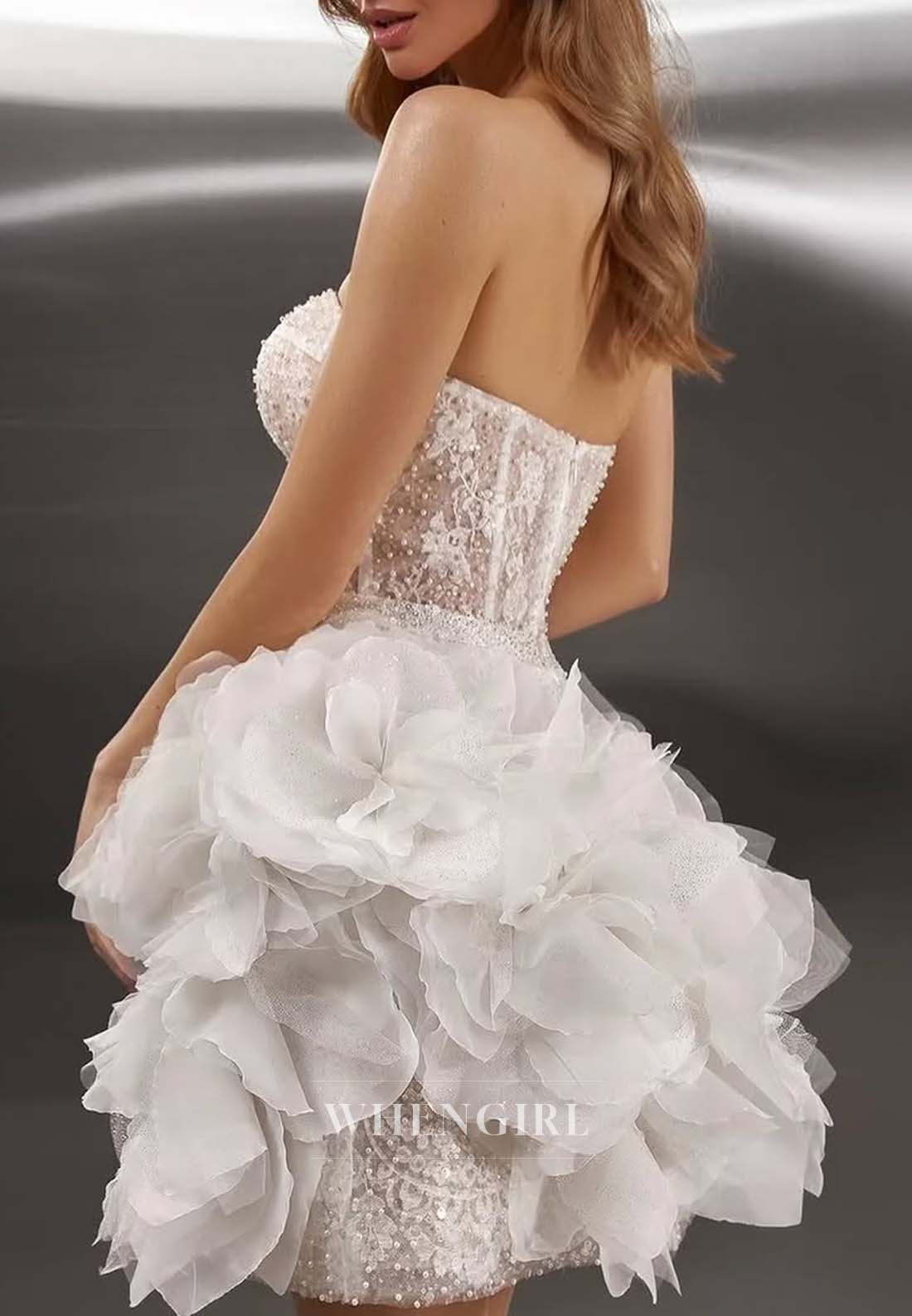 Sweetheart Sleeveless Multi Tiered Pearls Sequins Beading Sheath Short Wedding Dress