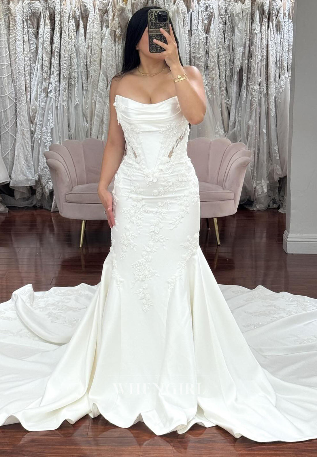 Strapless Sleeveless Court Train Mermaid Wedding Dress