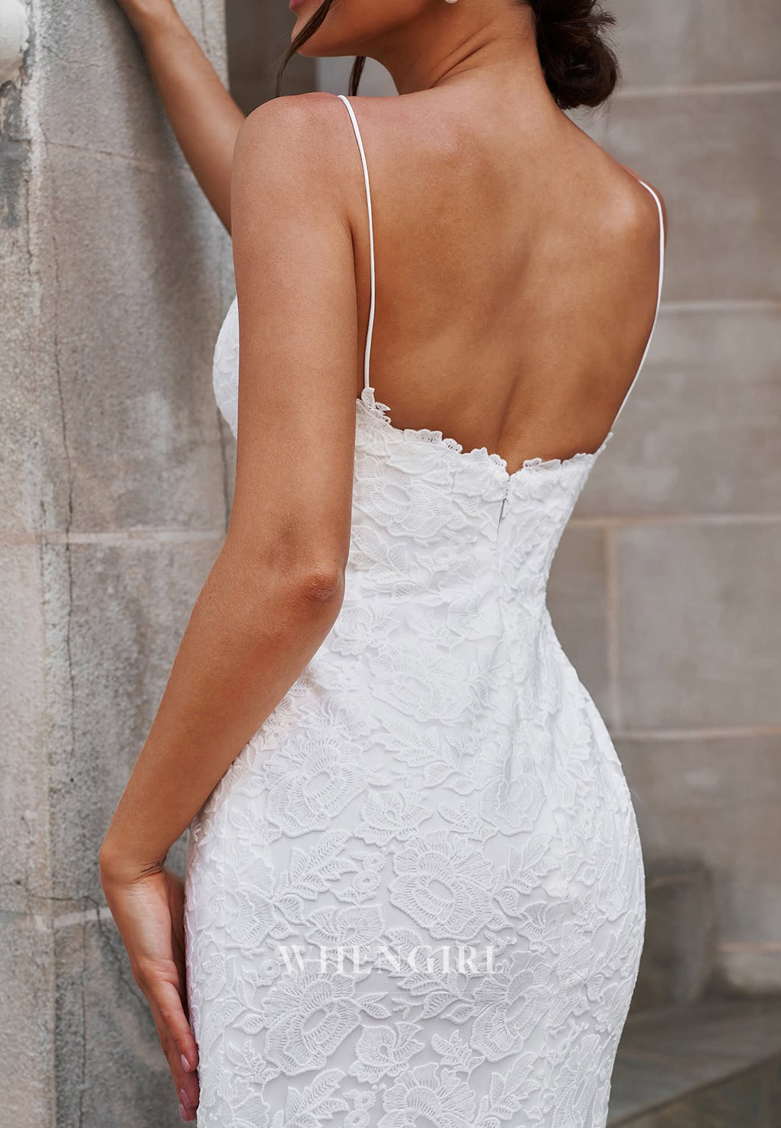 Mermaid V Neck Sleeveless Spaghetti Straps Sweep Train Boho Beach Wedding Dress