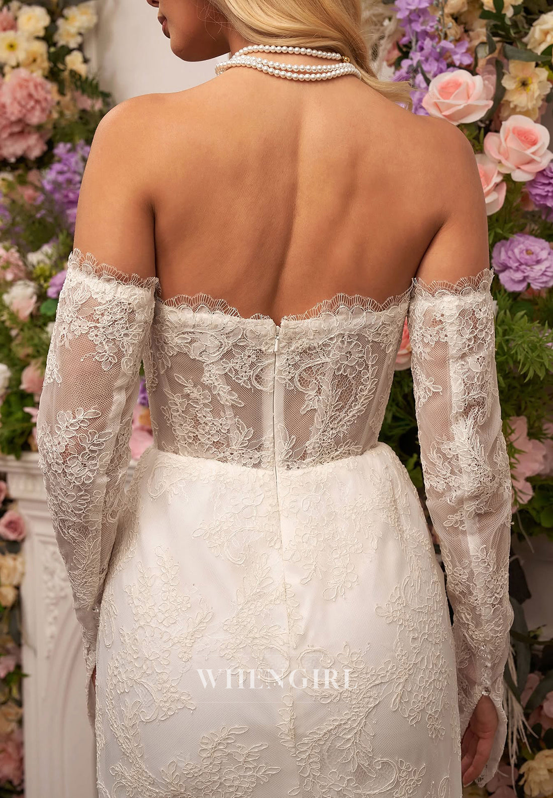 Sheath Appliqued Lace Sweetheart Strapless Back Zipper Long Sleeves Short Wedding Dress