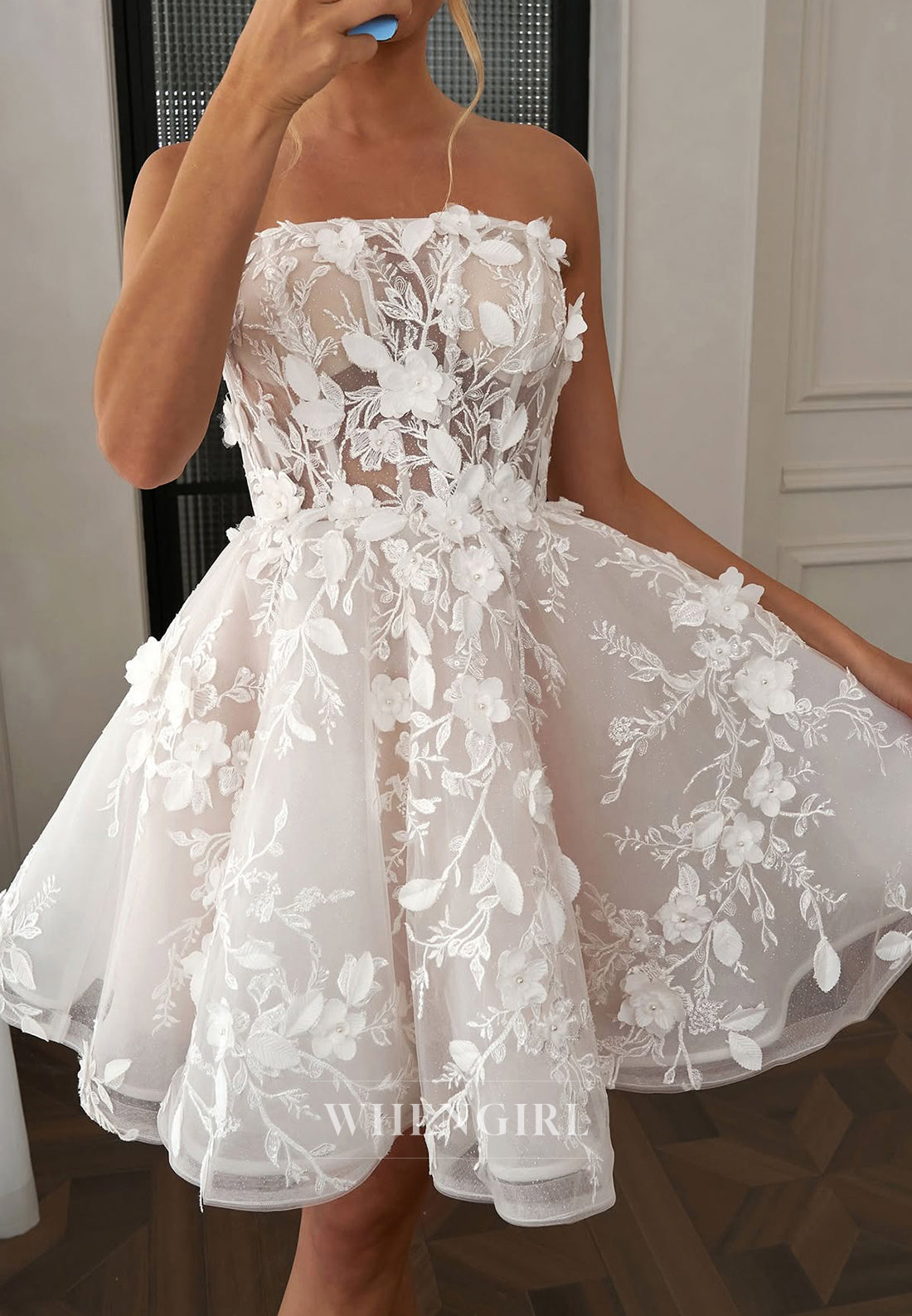 Tube Top Appliqued Removable Sleeves Lace Up A-Line Wedding Dress