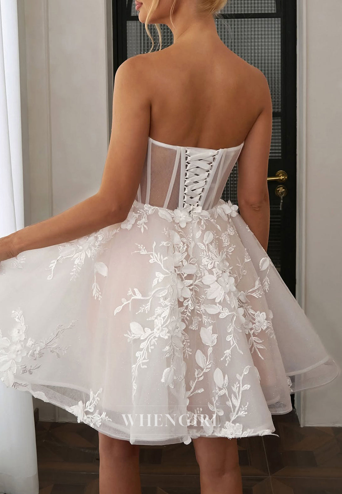 Tube Top Appliqued Removable Sleeves Lace Up A-Line Wedding Dress