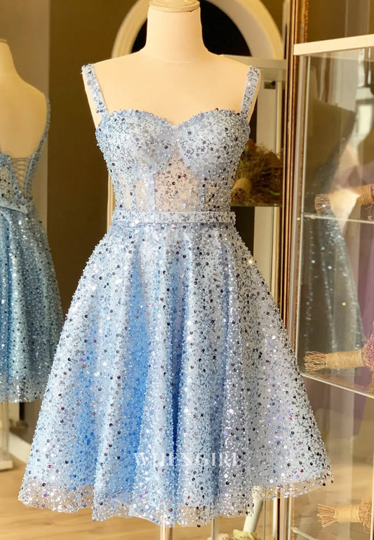 A-Line Sweetheart Sleeveless Beaded Short Homecoming Dress