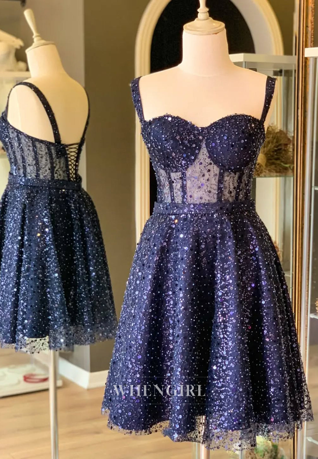 A-Line Sweetheart Sleeveless Beaded Short Homecoming Dress