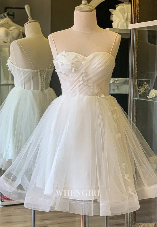 White Sweetheart Spaghetti Straps Pleated A-Line Lace Up Short Homecoming Dress