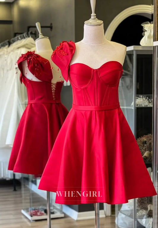 One Shoulder Sleeveless Party Gown Sweetheart A-Line Short Homecoming Dress